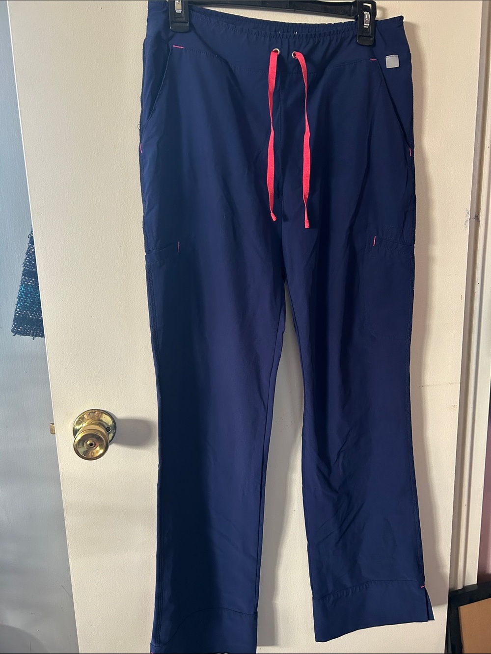 Smitten Navy Blue Drawstring Utility Pants with Pink Accents